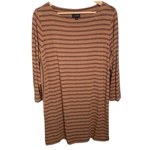 J. Jill Brown Striped 3/4 Sleeve Top Size Large